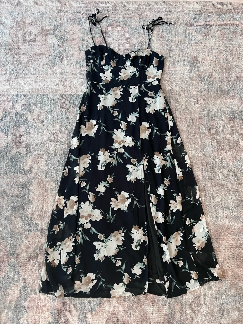 Floral Petal + Pup Mid length dress - Black with Cream Floral - Picture 1 of 3